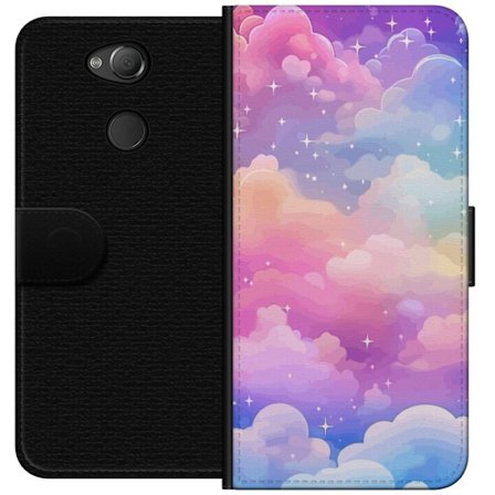 Kompatibelt Lommeboketui til Sony Xperia XA2 Søt enhjørning med regnbuefarget hår mot en stjernebelagt pastellbakgrunn i kawaii-stil