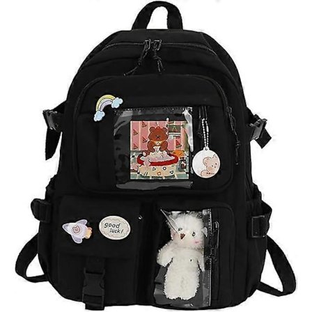 Ryggsäck med Hänge, Stor Kapacitet Söta Björnaccessoarer Ryggsäck för Skolan Multi Ficka Rucksack för Tonårsflickor Söt