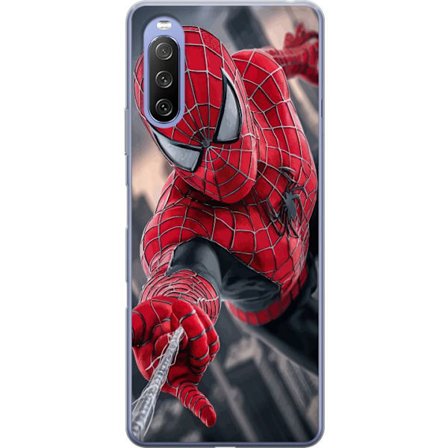Yhteensopiva Puhelinkuori Sony Sony Xperia 10 III Dynaaminen Spider-Man-kuvaus toimintanäkökulmasta, supervoimien teema liikkeen energialla ja eloku