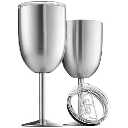 304 Rustfrit Stål Dobbelt Tumbler Kop (2 Pak) Rødvin Hvidvin Tumbler med Låg, Børstet Metal