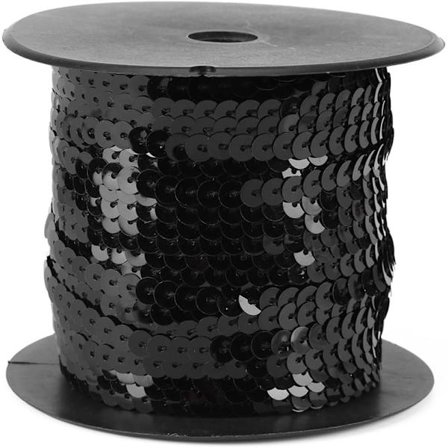 Sequin Trim, 6mm Flat Round Sequins, Blå Gull Svart Rød Sølv Rosa Trim Sequin Sequin Bånd 1 Rull 100 Yards (Svart)