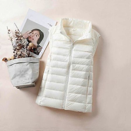 Hvid andedunsjakke damevest forår efterår blød vest varm let pufferjakke dame tanktop overtøj 8X