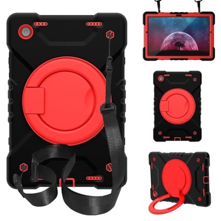 Samsung Galaxy Tab A8 10.5 (2021) hybridcover med strop - Sort / Rød