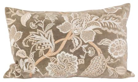 Lama Putetrekk Broderte Blomster Khaki 40x60cm
