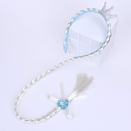 Prinsesse-paryk med lange fletninger og hårbånd, enkelt fletning Elsa