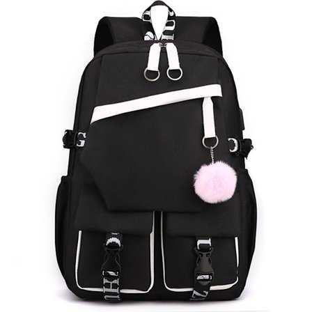 Skole Taske, Skole Taske til Piger, Skole Taske til Drenge, Dame Skole Rygsæk, Skole Taske til Teenage Piger, 15.6 Tommer Rygsæk, Sort og hvid