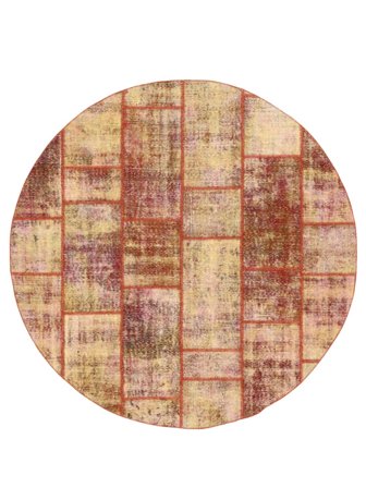 Anudada A Mano Patchwork Alfombra Ø 195 De Lana Marrón/Naranja