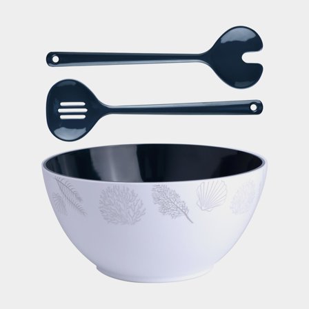 Salaattikulho & salaattiottimet melamiinista Marine Business Living, valkoinen/sininen, 25 cm