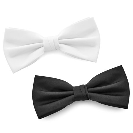 Black and White Pre-Tied Bow Tie Set for Men - Bow Tie Sets