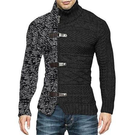 Turtleneck Neuletakki Miesten Villapaita Syksy Talvi Patchwork Takki Vintage Miesten Neule Villatakki Takki Vetoketju Neulottu Villapaita Ohut Topit 