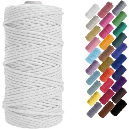 Makramé-tau, Bomullstau, Teppe, Planteoppheng, DIY-håndverk, Hjemmedekorasjon, Gaveinnpakning 3mmx100m kompatibel med bleket farge