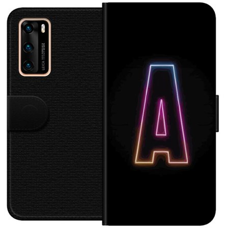 Kompatibel Tegnebogsetui til Huawei Huawei P40 Minimalistisk neonbogstav A i regnbuefarvet lys mod sort baggrund i moderne typografisk stil