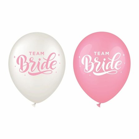 Ballonger 12" "Team Bride" Rosa/Vit 6-pack