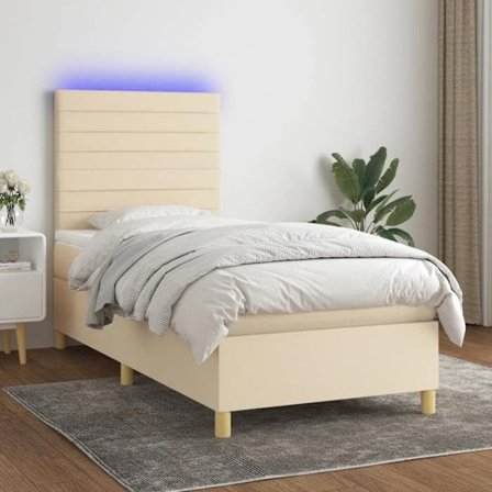 Maison Exclusive - Sängbotten med lameller och madrass samt LED Crème 90x200 cm Tyg