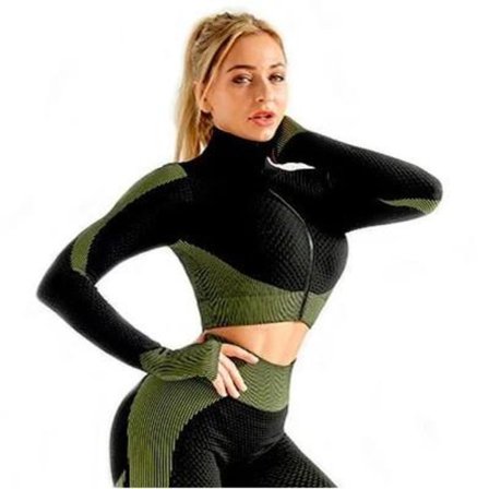 Svart Militärgrön Sport Topp Jacka med Dragkedja