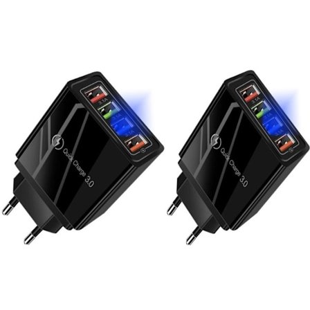 2-Pack Mobilladdare / Snabbladdare med 4 uttag - QC3