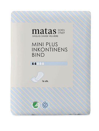 Matas Striber Mini Plus Inkontinens Bind 16 stk, Medicin & Pleje, Inkontinens, Inkontinens Kvinder