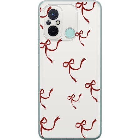 Kompatibel Mobilcover til Xiaomi Redmi 12C Rød Bånd Mønster med røde silke bånd på lys baggrund perfekt til jule romantik og elegance