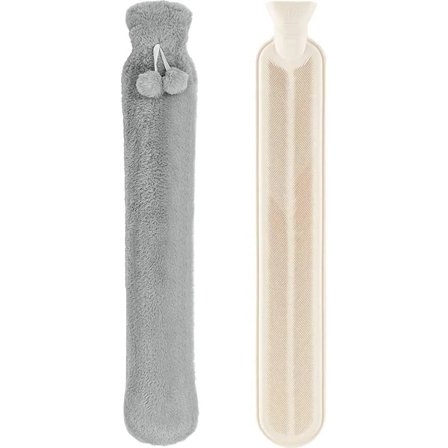 Varmtvandsflaske lang slange 2L med låg, nakkevarmer til at binde rundt om, varmebælte til opvarmning og køling af nakken, (marineblå grå)