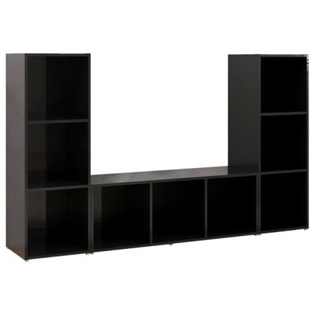 Vidaxl Tv-skåp 3 Delar Svart Högglans 107x35x37 Cm Konstruerat T Svart