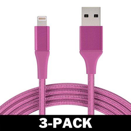 1M Kabel iPhone Laddare Nylon Quick Charge Rosa