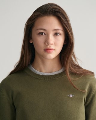 GANT - Bomullsgenser med rund hals for ungdom, unisex juniper green