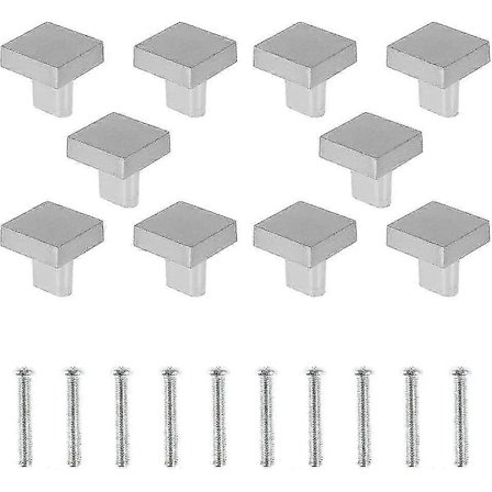 Set med 10 Silver Dörrknoppar Massivt Mässing Kvadratiska Skåpsknoppar Vintage Köks Skåpshandtag Med Skruvar För Skåp Skåp Lådor (silver)