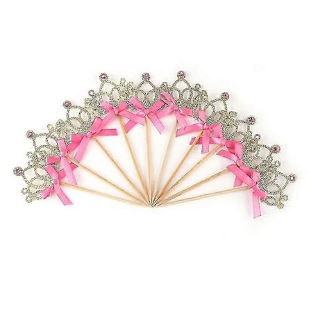 Kultainen kruunu kakun koriste nauharusetilla syntymäpäiväjuhlien koristeluun - 10 kpl