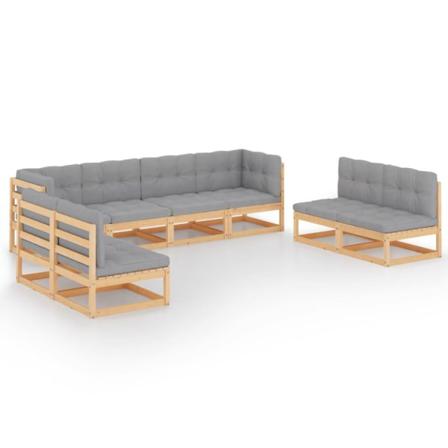 Vidaxl Loungegrupp Med Dynor 8 Delar Massiv Furu Grå
