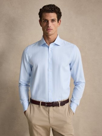 John Henric Men's Lichtblauw Visgraat Overhemd Slim Fit Size 42