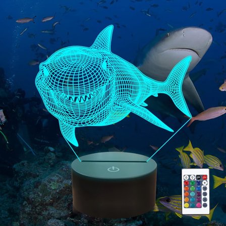 Hai-gaver, 3D Hai nattlys for barn, 16 farger som skifter med timer og fjernkontroll - Beste gaver for gutter og jenter som elsker havet