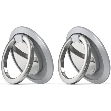 Mobiltelefon Ringhållare Ställ, 2 Stycken Magnetisk Telefon Ringhållare Fingerstöd 360° Rotation Klar Telefon Ringgrepp (Silver)