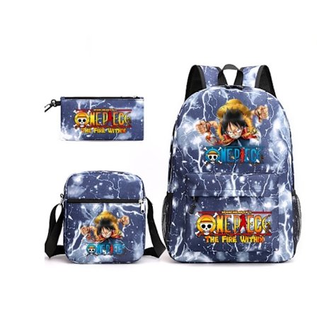 3 st/set One Piece Ryggsäck Anime Barn Skolväska 18 Tum