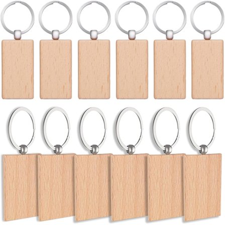 12 st Rektangulära Nyckelringar i Trä, DIY Nyckelring i Trä, Nyckelring, för Snideri, Hantverk, Graffiti