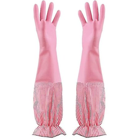 [1 Par] Husholdningshanske, Bomullsforing Gummi Vaskhansker Lange Rengjøring