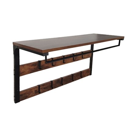 Vægmonteret knagerække med 10 kroge og hylde