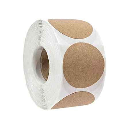 Rull med 500 brune runde dekorative klistremerker av kraftpapir, blanke selvklebende etiketter for bakere og håndverksprosjekter, organisering, 