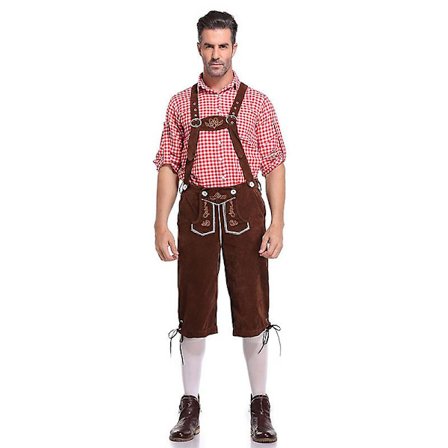 Bavaria Lederhosen Herre ekte skinn Ekte skinn Ekte skinn tysk skinn, Oktoberfest Klær-kort Mørk Brun -HG
