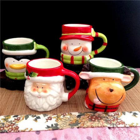 Creative Christmas ceramic mug cartoon Santa Claus snowman elk couple penguin cups household tableware mug girl boy gift
