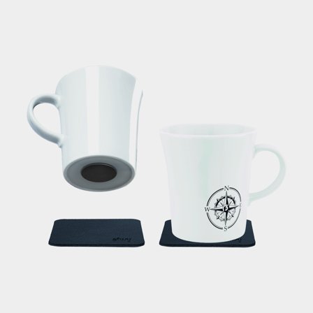 Magnetiske kaffekrus i porcelæn Silwy Porcelain Magnet Handle Wanderlust, hvid, 27 cl / 270 ml, 2-pak + magnetiske glasunderlag