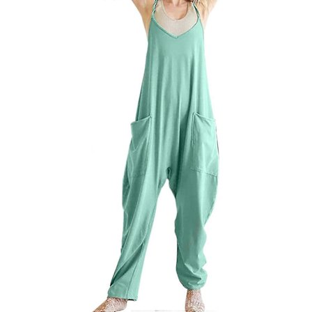 Jumpsuit med lommer | Jumpsuit med vide ben og lommer for kvinner | Ermeløs sele Jumpsies Spaghettistropp Vide ben Rompers høy kvalitet