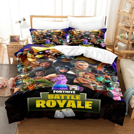 Tecknad barnspelsfästning natt täcke överdrag sängkläder 3D digitaltryck tredelat set 9