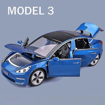 1:32 Tesla Model X Model 3 Model S Model Y Legering Bilmodell Diecasts Leksaksbil Ljud Och Ljus Barnleksaker För Barnpresenter Pojkleksak Modell 3 Blå