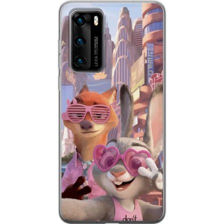 Kompatibelt Mobildeksel til Huawei Huawei P40 Animerede dyr i et solfylt bymiljø med rosa solbriller og en positiv melding i en fargerik feel-good st