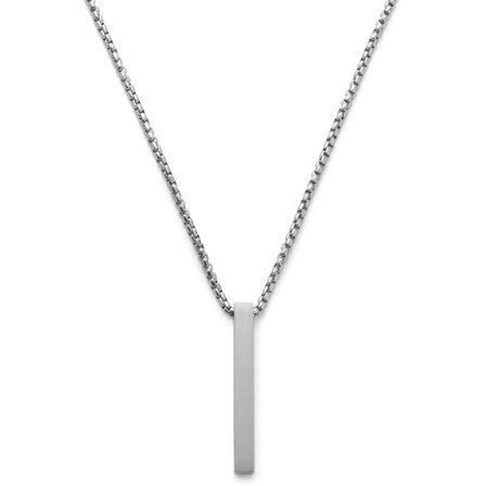 Matte Silver-Tone Stainless Steel Bar Pendant Necklace for Men - Steel necklaces