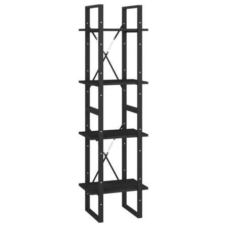 vidaXL Bokhylla 4 hyllplan svart 40x30x140 cm massiv furu Svart