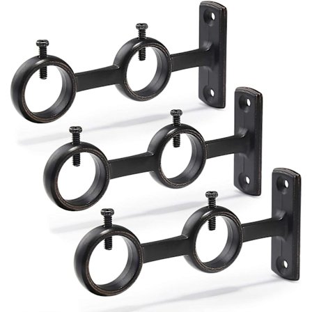 (svart) 3-pakning med 2 doble kroker gardinstang holdere for stue soverom gardinstang stang