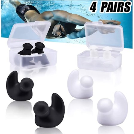 Svømmeørepropper, 4 par vandtætte genanvendelige silikone ørepropper, svømmeøreplugger til voksne børn, til svømmere, brusebad, bad, surfing og andet