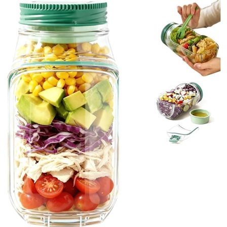 Salat Pod Krukke, Bærbar Salat Pod med Sideåpning, Lekkasjesikker Lagdelt Salatbeholder Med Innebygd Bolle Og Sausboks, Frisk Salat Matboks For 