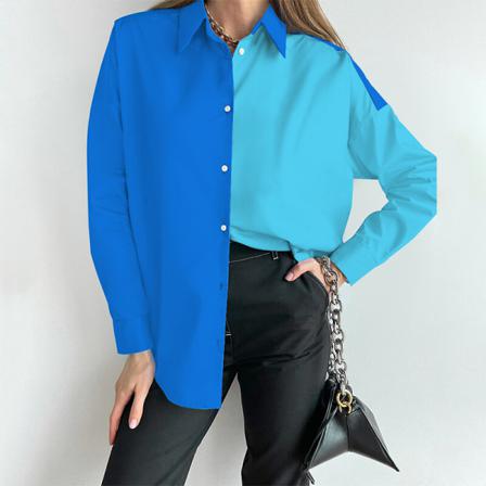 Kvinnor Button Down Tunika Skjorta Color Block Skjortor
